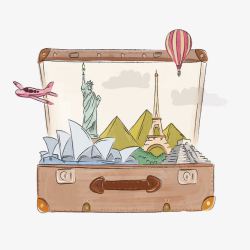 创意旅行箱图案水彩素材