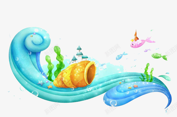 海螺唤你png免抠素材_新图网 https://ixintu.com 动物 浪花 海浪 海螺 海螺唤你图片素材免费下载 蓝色