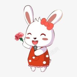 拿着刀叉的兔子拿着花朵唱歌的小兔子高清图片