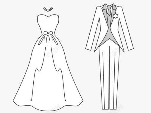 黑色简约线条婚纱西服图标图标