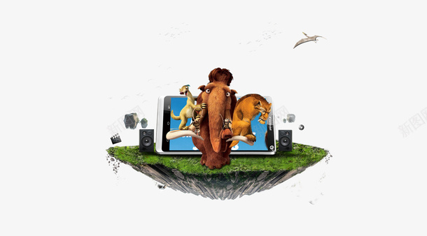 悬浮岛动物psd免抠素材_新图网 https://ixintu.com 动物 大象 小岛 屏幕 悬浮 悬空岛 漂浮 绿色 老虎 设计 透明