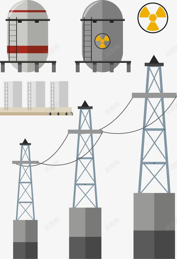 手绘核电站工厂png免抠素材_新图网 https://ixintu.com 工厂 手绘 污染 高压电网