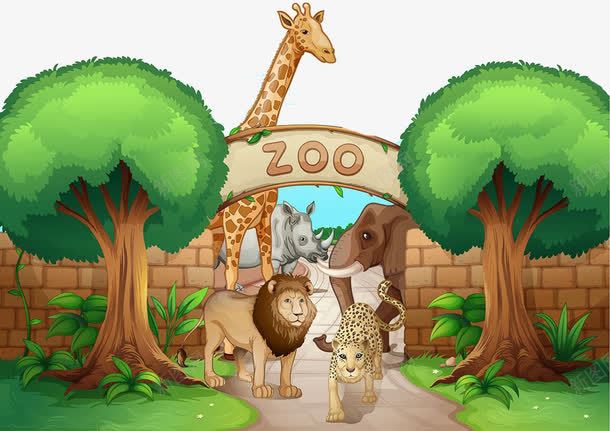 卡通动物园png免抠素材_新图网 https://ixintu.com zoo 免抠动物 动物园 卡通 树