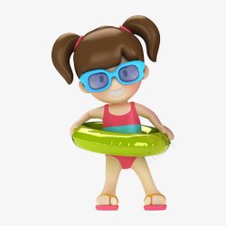 儿童墨镜设计戴着绿色游泳圈的女孩高清图片