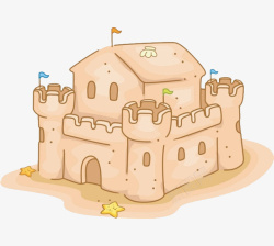 海边城堡无框画沙土堆建的城堡手绘图高清图片