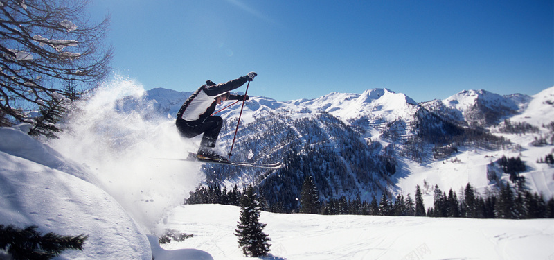 滑雪雪橇雪堆摄影白色海报背景背景