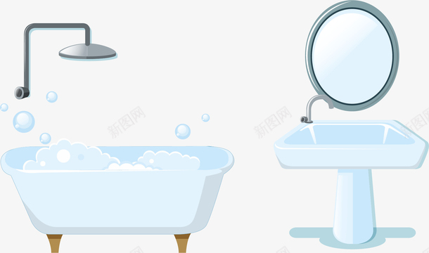 手绘卫生间装修png免抠素材_新图网 https://ixintu.com 卡通 卫生间 手绘 洗手池 洗手间 浴缸 装修