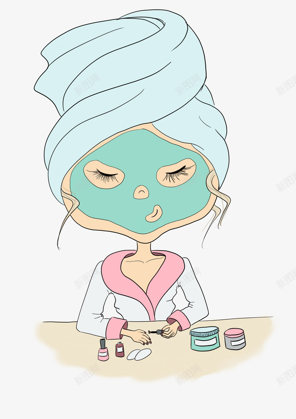 做面膜的女孩png免抠素材_新图网 https://ixintu.com 保养 女人 护肤品 毛巾 洁面 肌肤 补水 面膜