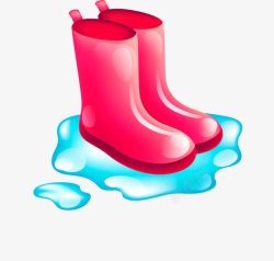 红色雨鞋水彩手绘卡通红色橡胶雨鞋高清图片