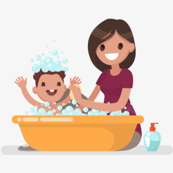 妈妈给小孩洗澡妈妈给宝宝洗澡插画高清图片