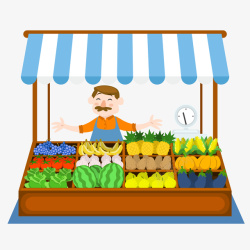 卖水果蔬菜的小摊矢量图素材