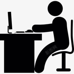 橙色电脑椅子男人在办公室的桌上电脑图标高清图片