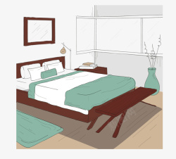手绘大床手绘风室内卧室大床矢量图高清图片