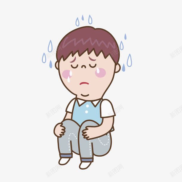 哭啼的男孩png免抠素材_新图网 https://ixintu.com 卡通 可爱的 哭啼的 坐着的 汗水 男孩