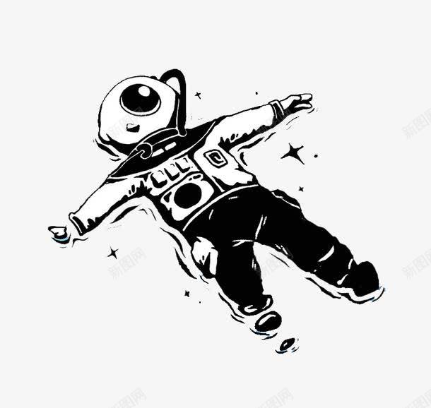 手绘黑白宇航员png免抠素材_新图网 https://ixintu.com 卡通 太空人 宇航员 手绘 黑白
