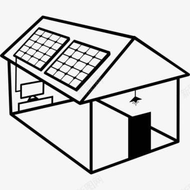 太阳能住宅建筑屋顶的太阳能板图标图标