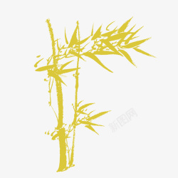 一枝笔直的金色竹子带几片竹叶卡矢量图素材