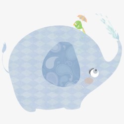 大象喷水可爱的蓝色小象高清图片