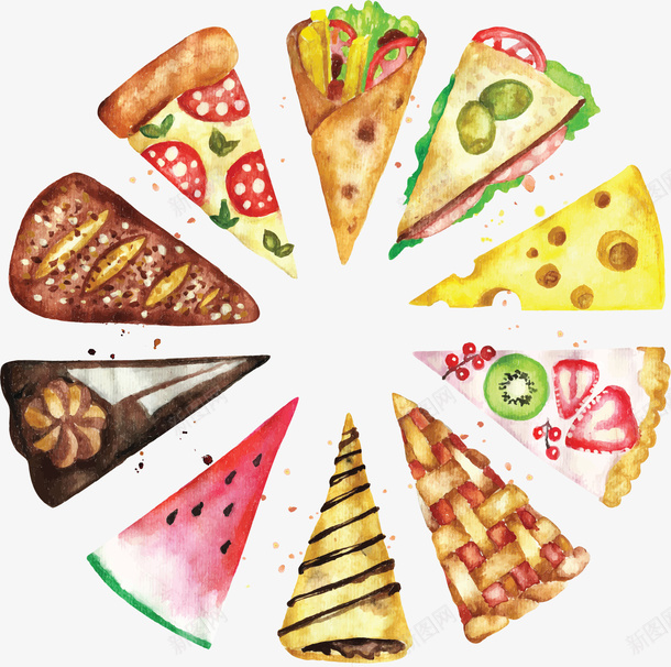 美味多种口味披萨png免抠素材_新图网 https://ixintu.com 多种口味 手绘披萨 手绘风 披萨 水彩披萨 矢量png