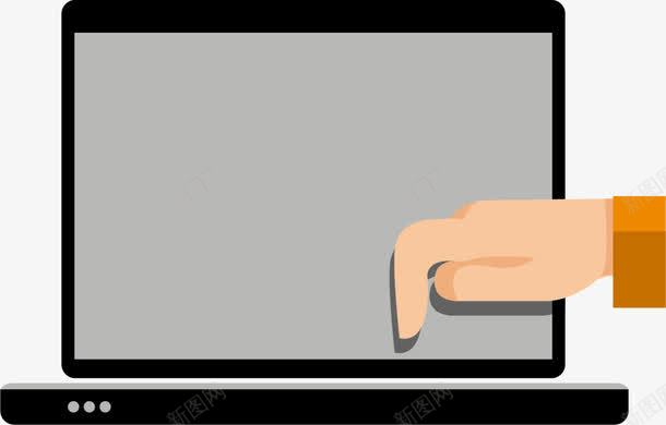 卡通手指点击笔记本电脑平视png免抠素材_新图网 https://ixintu.com 卡通 平视 手持 手指点击 手握 电子设备 笔记本电脑
