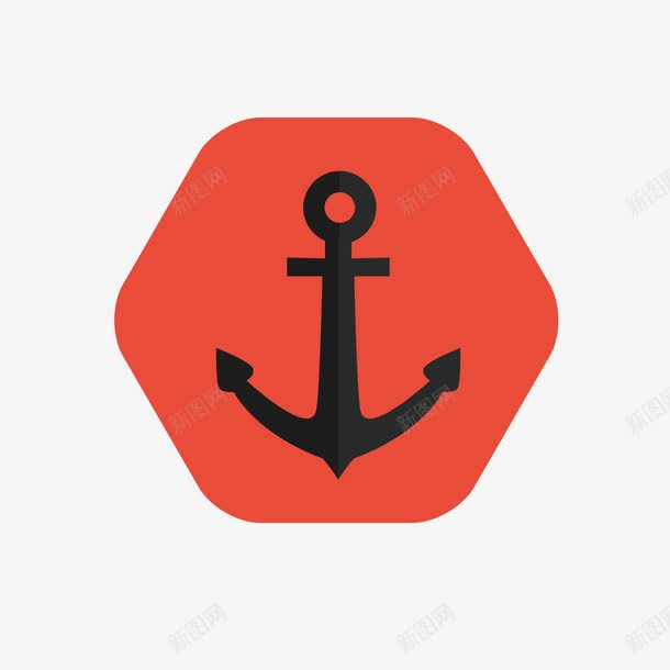 船锚六角形标签图标png_新图网 https://ixintu.com 六角图案 六边形 创意设计 标签 红色 船锚