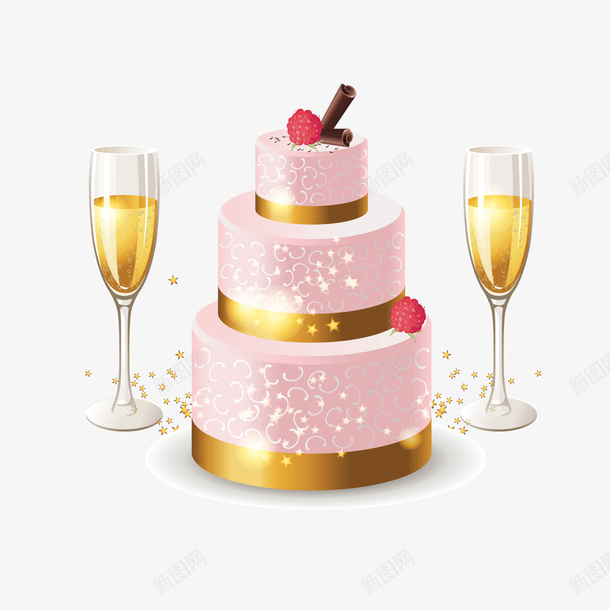香槟与蛋糕矢量图ai免抠素材_新图网 https://ixintu.com 婚礼 海报 粉色 结婚季 蛋糕 请柬 香槟 矢量图