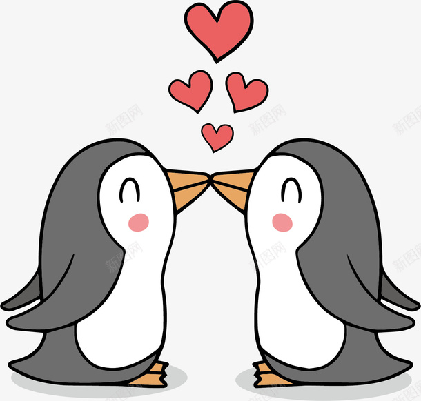 亲嘴的企鹅png免抠素材_新图网 https://ixintu.com 亲嘴 创意 卡通 手绘 水彩 爱心 设计