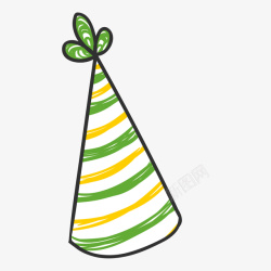绿色条纹围裙卡通手绘生日派对帽子矢量图高清图片