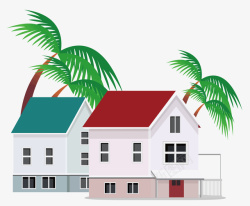 白色椰子树两栋小房子矢量图高清图片