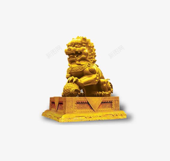 一个金色的狮子png免抠素材_新图网 https://ixintu.com 狮子 石狮像 金色的 铜狮子 雕像