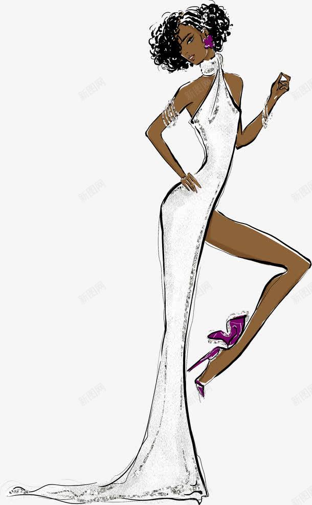 穿长裙的性感女人png免抠素材_新图网 https://ixintu.com 人物 卷发 性感美女 手绘图 漂亮的 辣妹 长裙 高跟鞋