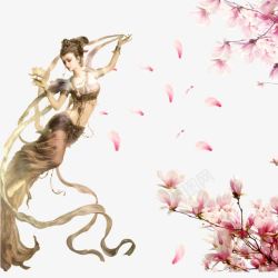 敦煌人物中国风敦煌壁画仙气桃花林高清图片