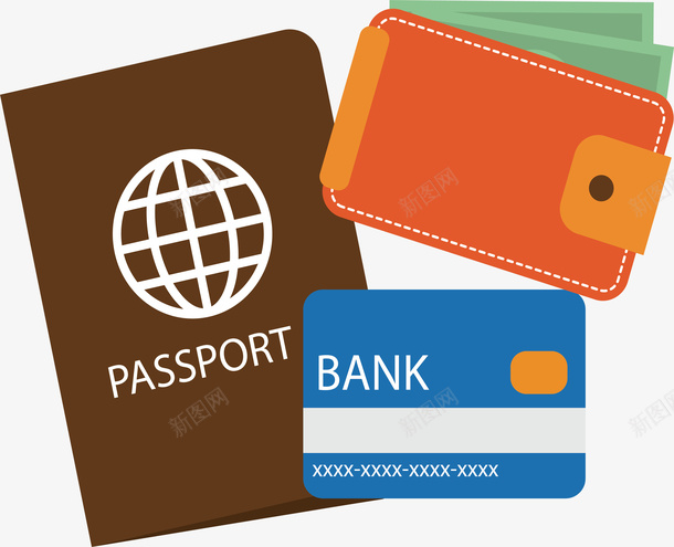 旅游证件银行卡png免抠素材_新图网 https://ixintu.com 信用卡 出国护照 旅游季 现金 矢量png 钱包 银行卡