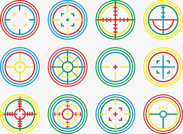 瞄准镜合集png免抠素材_新图网 https://ixintu.com 准星 十字 十字准星 十字形 圆圈 射击 彩色 狙击镜头