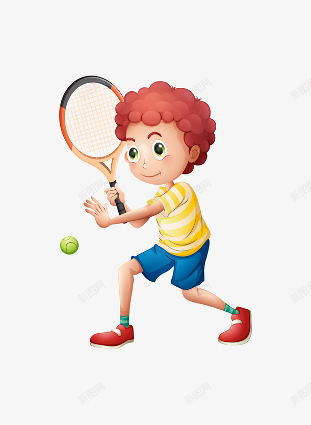 打网球的卡通男生png免抠素材_新图网 https://ixintu.com 人物 卡通 卷发 男生 网球 网球拍 网球运动