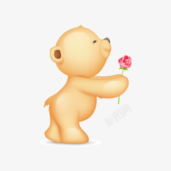 棕色泰迪熊手绘献花的泰迪熊高清图片