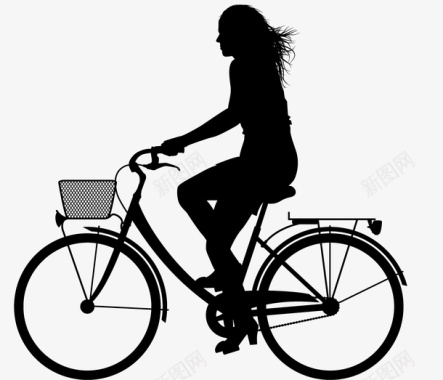 女人骑自行车剪影图标图标