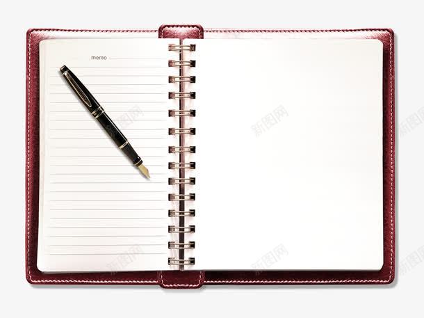 摊开的笔记本png免抠素材_新图网 https://ixintu.com 单横纸 横线纸 横线线条 红皮笔记本 钢圈笔记本 钢笔