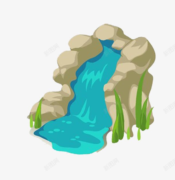 卡通石头中的河流png免抠素材_新图网 https://ixintu.com 山涧 水流 河水 石头缝