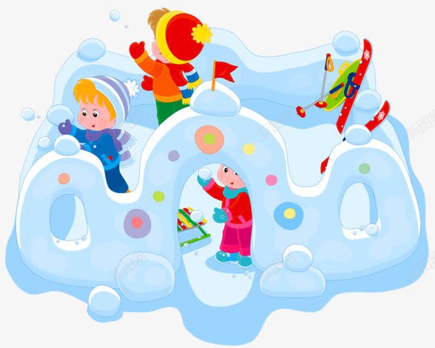 雪堆里玩耍的儿童png免抠素材_新图网 https://ixintu.com 儿童 冰块 卡通 城堡 童趣
