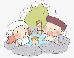 卡通毛巾泡温泉的夫妻高清图片