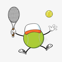 白绿色背景白绿色打网球的卡通网球高清图片