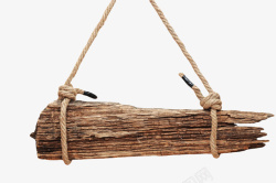 深棕色朽木被绳子挂着的木板实物素材