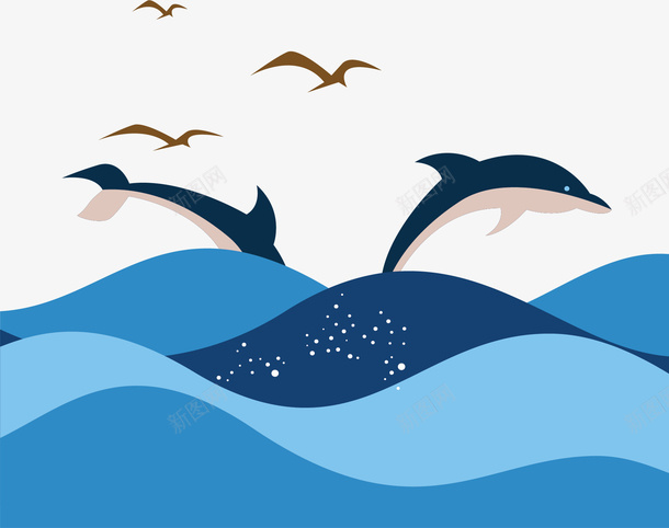 美丽海边飞跃的海豚矢量图ai免抠素材_新图网 https://ixintu.com 夏天 海豚 海边 海边度假 矢量png 飞跃的海豚 矢量图
