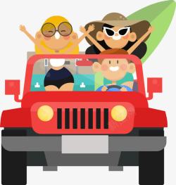 红色吉普车一家人自驾旅行高清图片