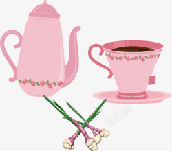 红色茶具粉红色卡通茶具矢量图高清图片