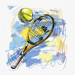 网球下载手绘网球拍插画高清图片