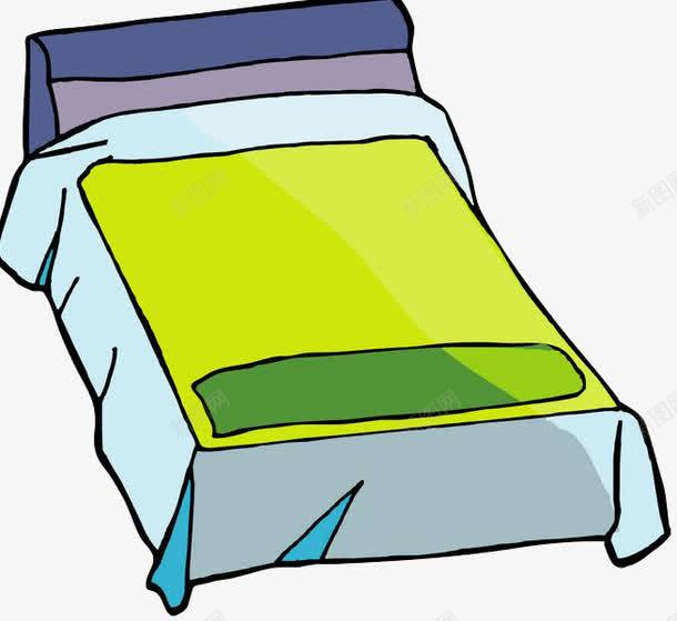 卡通手绘床png免抠素材_新图网 https://ixintu.com 床单 蓝色 被子 黄色
