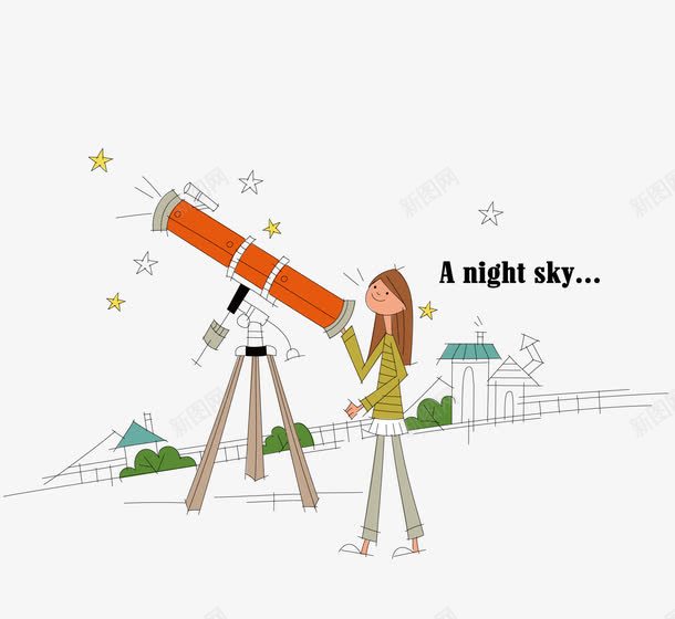 观望星空的女孩png免抠素材_新图网 https://ixintu.com 女孩 探索 星星 星空 望远镜