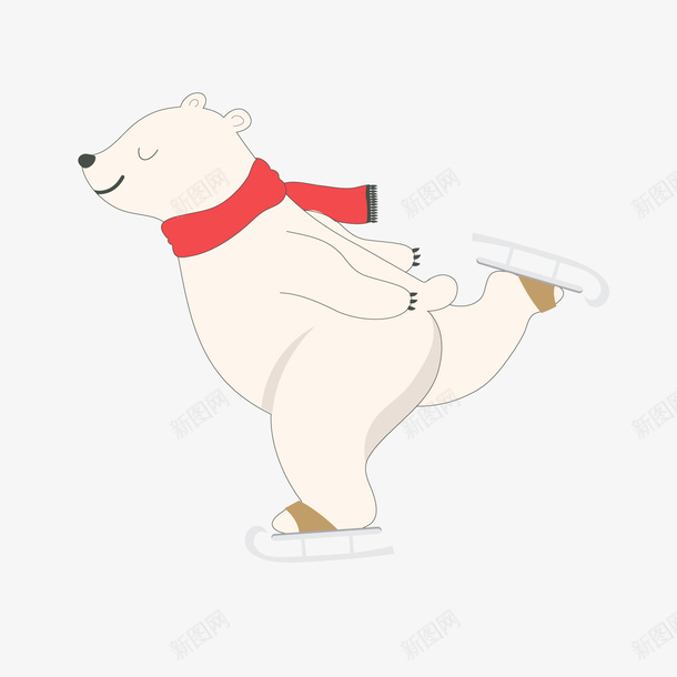 一只正在溜冰的北极熊png免抠素材_新图网 https://ixintu.com 动物 北极熊 卡通 可爱 手绘 溜冰 白色 红色围巾